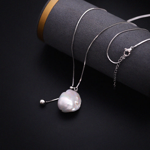 Elegant Baroque Pearl Clavicle Silver Long Necklace – Adjustable and Versatile